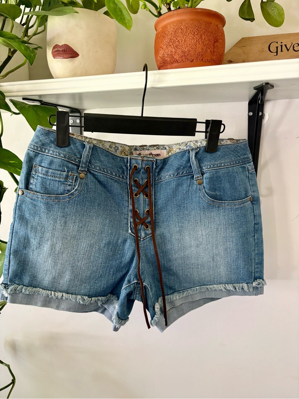 Boom Boom Jeans Lace-Up Denim Shorts in Light Blue